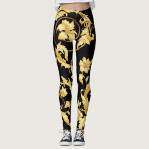 Baroque Rococo, Victorian Floral Pattern. Leggings