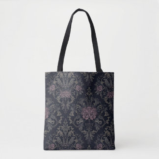 Baroque Rose Moth Tote – Gothic Floral Damask Bag