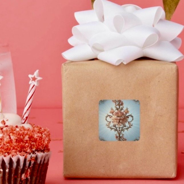 Baroque Rose  Square Sticker (Decorate your gifts or envelopes with this beautiful floral sticker. 
)