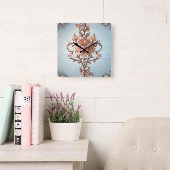 Baroque Rose Square Wall Clock (Reading Room)