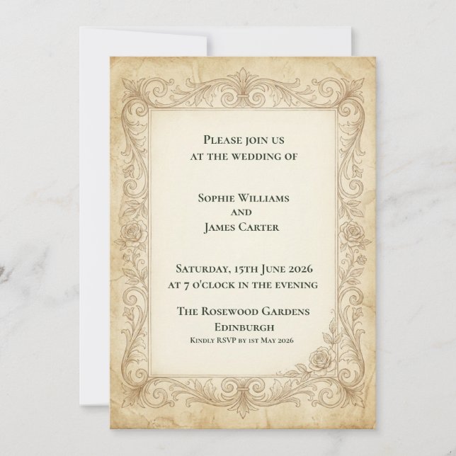 Baroque Rose Wedding Invitation (Front)