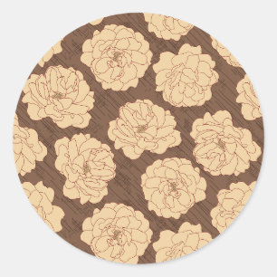 Baroque Roses on walnut brown - seamless pattern. Classic Round Sticker