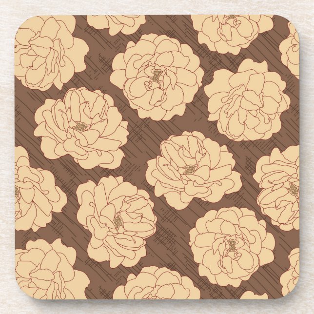 Baroque Roses on walnut brown - seamless pattern.  Coaster (Front)