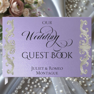 Baroque Scroll Border & Calligraphy - Blue Lilac Guest Book