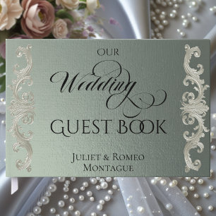 Baroque Scroll Border & Calligraphy - Sage Guest Book