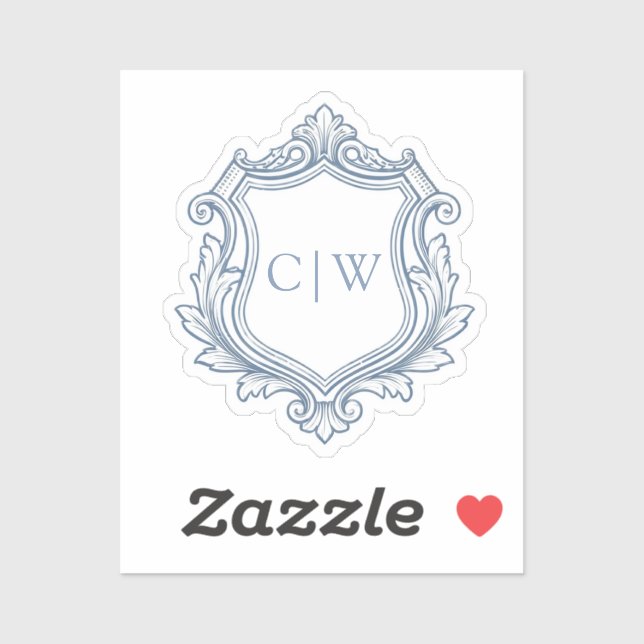 Baroque Shield Crest Dusty Blue Wedding Monogram  (Sheet)