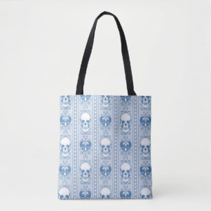 Baroque Skull Stripe Pattern Blue Tote Bag