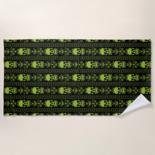 Baroque Skull Stripe Pattern Green Beach Towel