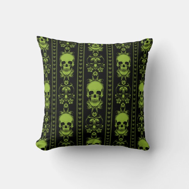 Baroque Skull Stripe Pattern Green Cushion (Front)