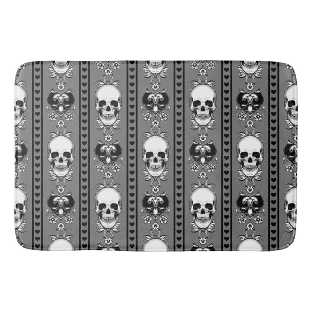 Baroque Skull Stripe Pattern Grey Bath Mat (Front)