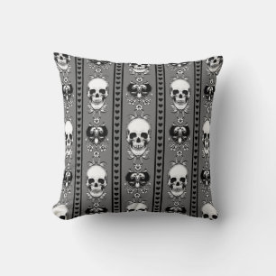 Baroque Skull Stripe Pattern Grey Cushion