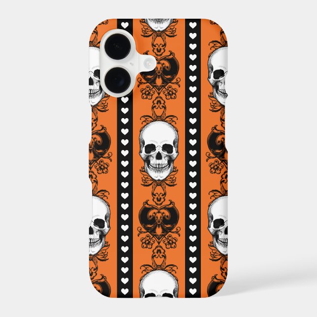 Baroque Skull Stripe Pattern Orange Black (Back)
