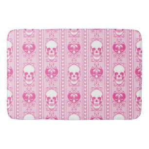 Baroque Skull Stripe Pattern Pink Bath Mat