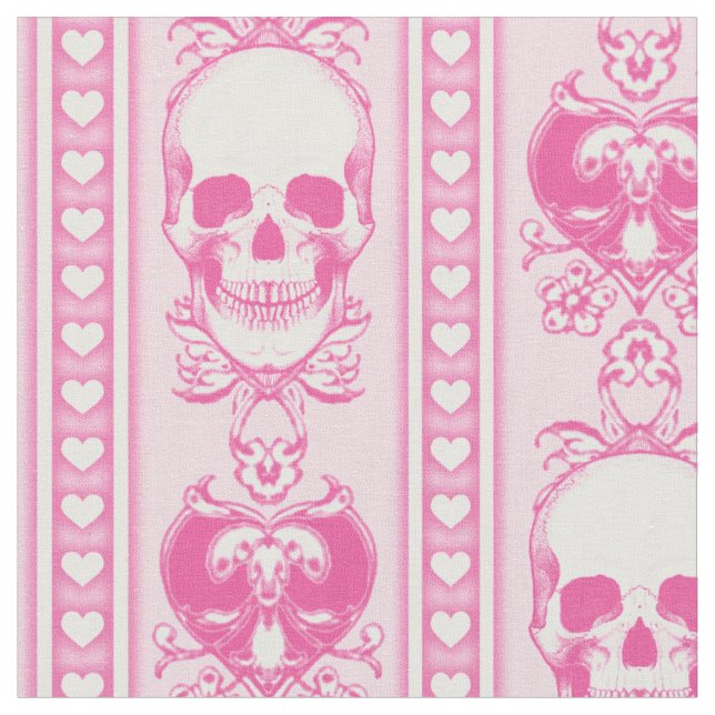 Baroque Skull Stripe Pattern Pink Fabric (Close Up)