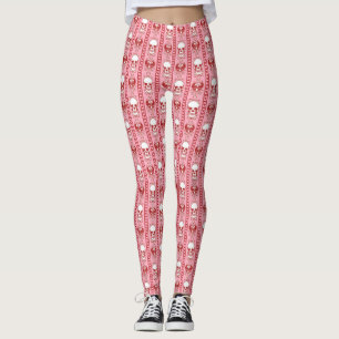 Baroque Skull Stripe Pattern Pink Red Leggings
