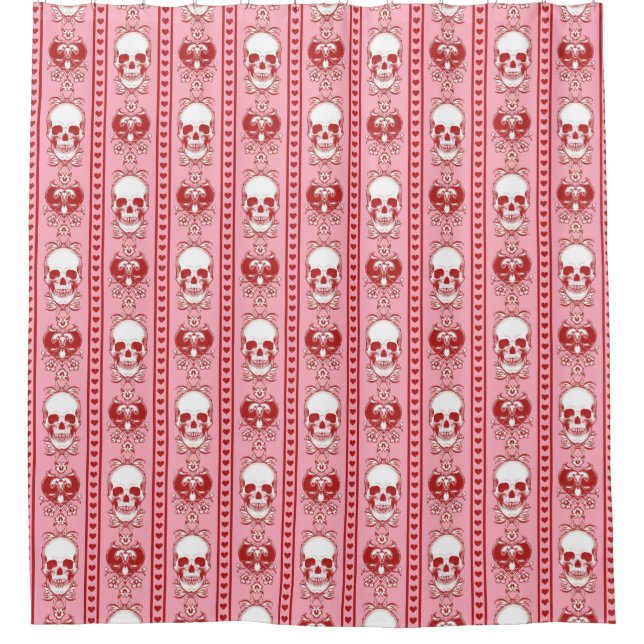 Baroque Skull Stripe Pattern Pink Red Shower Curtain (Front)