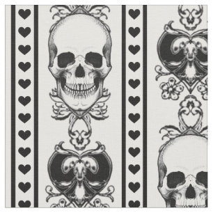 Baroque Skull Stripe Pattern White And Black Fabric