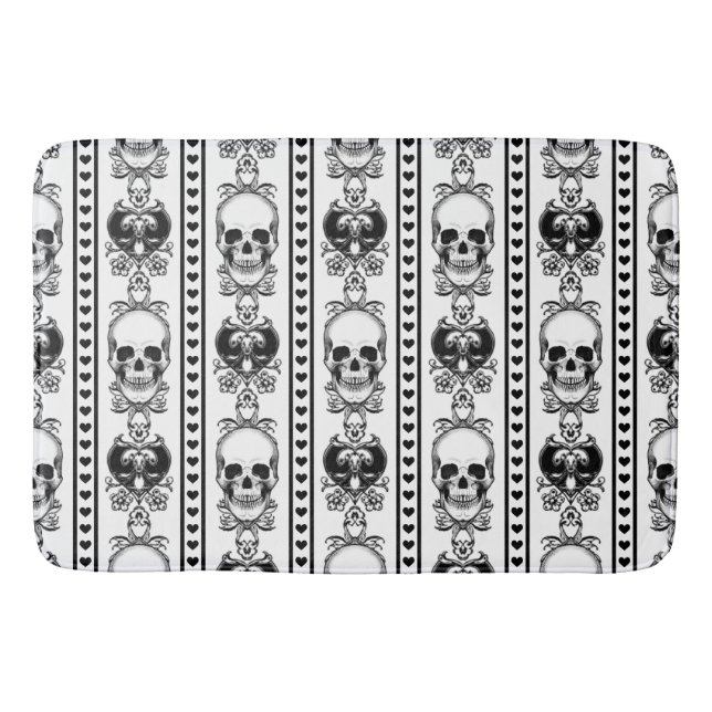 Baroque Skull Stripe Pattern White Bath Mat (Front)