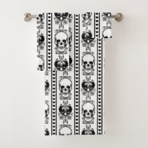 Baroque Skull Stripe Pattern White Bath Towel Set