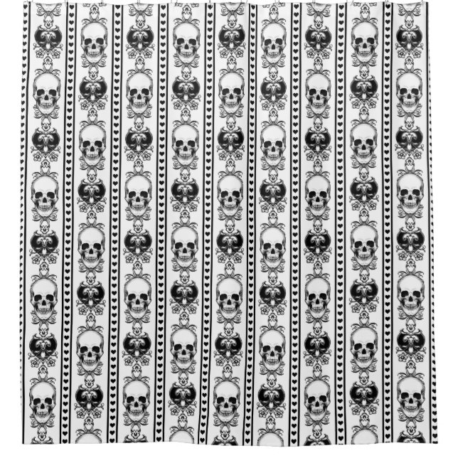Baroque Skull Stripe Pattern White Shower Curtain (Front)