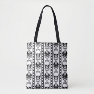 Baroque Skull Stripe Pattern White Tote Bag