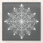 Baroque Slate Mandala Glass Coaster<br><div class="desc">Elegant glass coaster featuring a hand-painted style mandala inspired by Baroque and Damask patterns. The design uses a sophisticated monochromatic palette, layering crisp whites and soft greys against a deep slate charcoal background. With its delicate swirls and teardrop motifs, this piece offers a timeless, classic aesthetic that effortlessly complements both...</div>