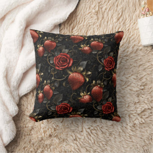 Baroque Strawberries and Roses Seamless Pattern Cushion