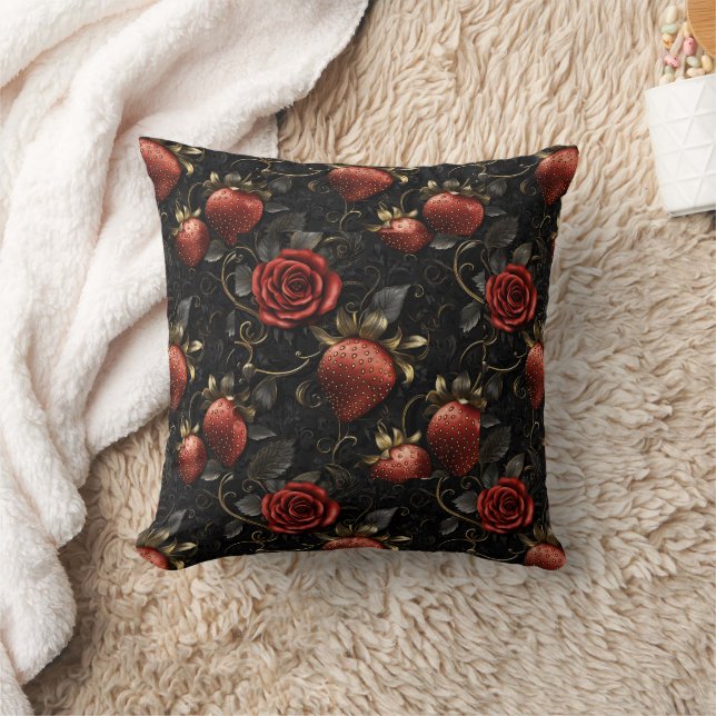 Baroque Strawberries and Roses Seamless Pattern Cushion (Blanket)