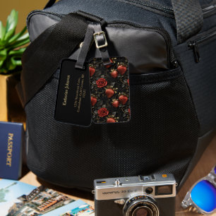 Baroque Strawberries and Roses Seamless Pattern Luggage Tag