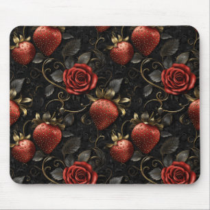 Baroque Strawberries and Roses Seamless Pattern Mouse Pad