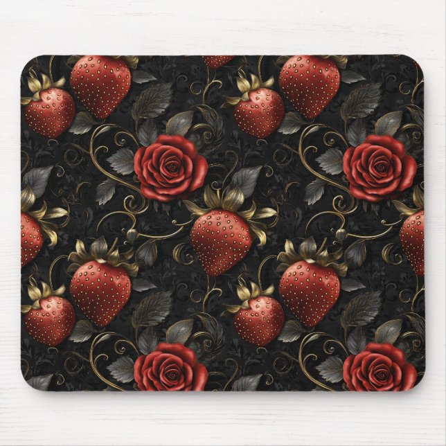 Baroque Strawberries and Roses Seamless Pattern Mouse Pad (Front)