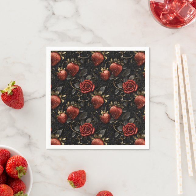 Baroque Strawberries and Roses Seamless Pattern Napkin (Insitu)