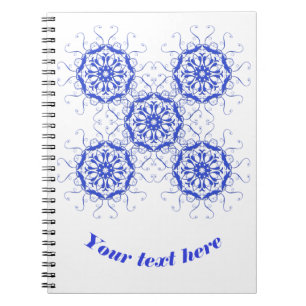 baroque style blue element.text. spiral notebook