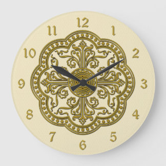 Baroque Style Brass Circle Medallion Clock Cream