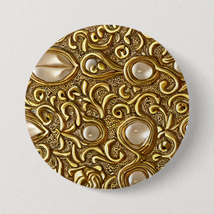 Baroque Style Burnished Gold Floral Pattern 7.5 Cm Round Badge