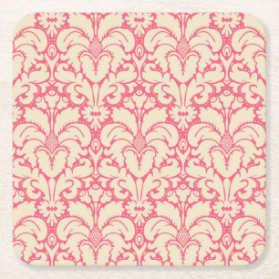 Baroque style damask background 2 square paper coaster