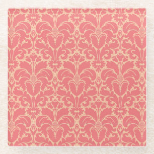 Baroque style damask background glass coaster