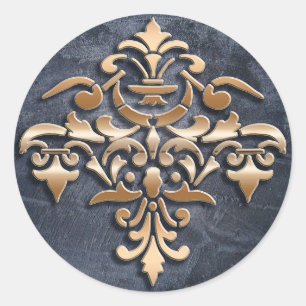 Baroque style element on grunge background. classic round sticker