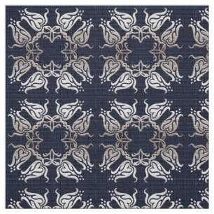 baroque style floral blue pattern fabric