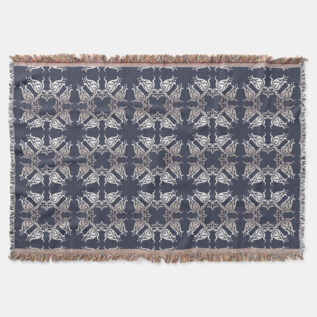 baroque style floral  blue pattern throw blanket (Front)