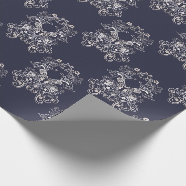 baroque style floral navy pattern. wrapping paper (Corner)