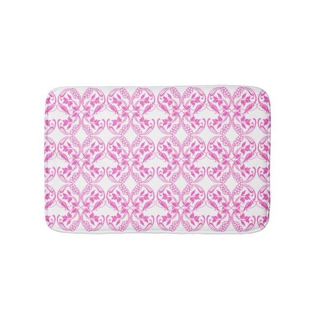 Baroque style pink floral pattern. bath mat (Front)