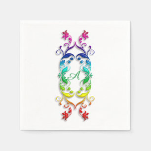 Baroque style rainbow floral element. Monogram. Napkin