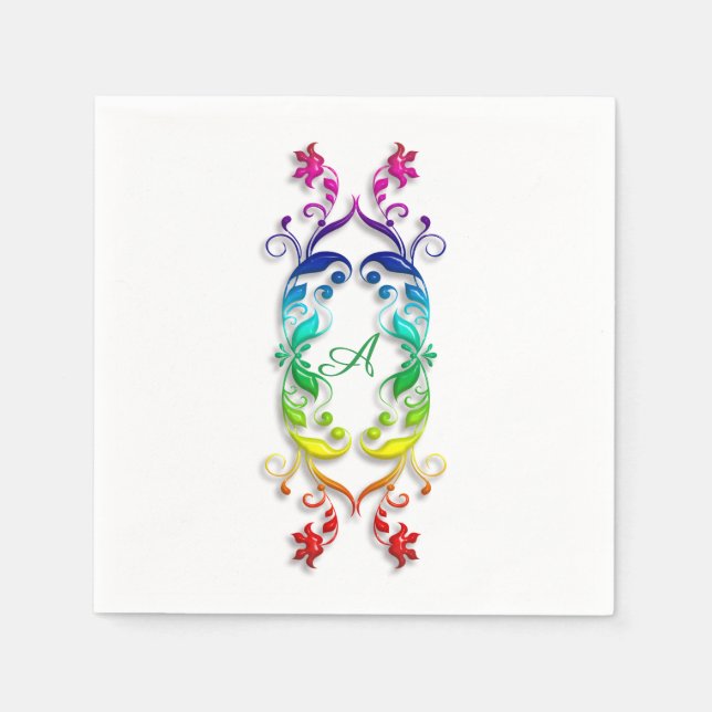 Baroque style rainbow floral element. Monogram. Napkin (Front)