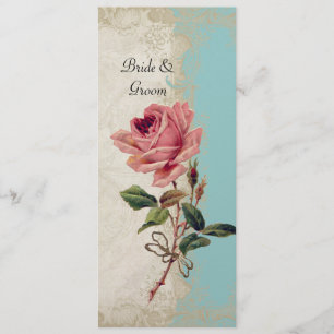 Baroque Style Vintage Rose Aqua Blue n Cream Lace Menu