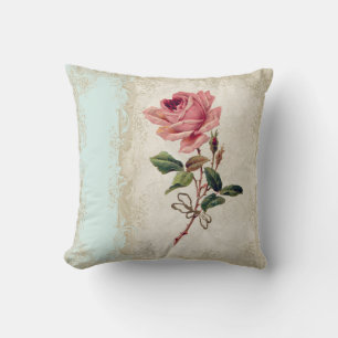 Baroque Style Vintage Rose Aqua n Cream Lace Cushion