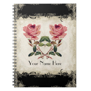 Baroque Style Vintage Rose Black n Cream Lace Spiral Notebook
