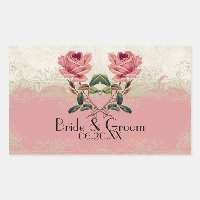 Baroque Style Vintage Rose Lace Rectangular Sticker (Front)