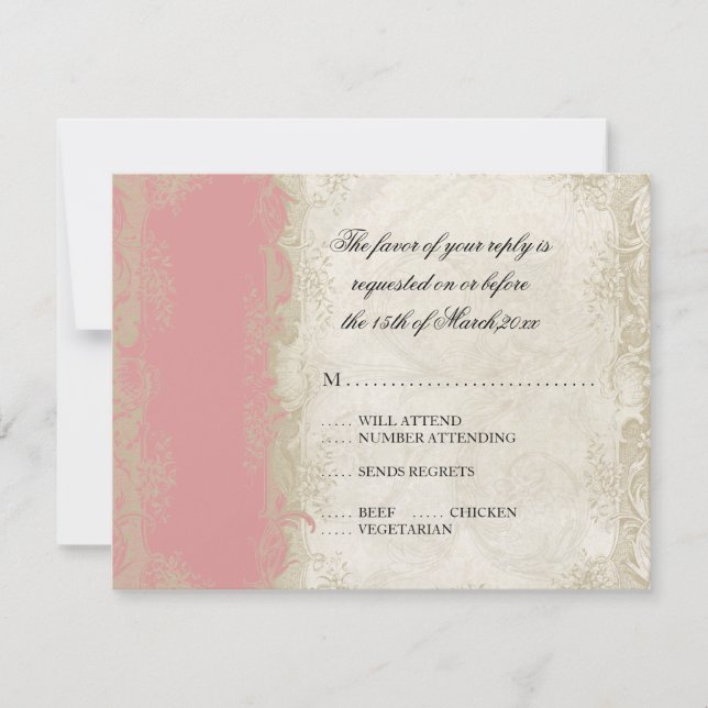 Baroque Style Vintage Rose Lace RSVP Card (Front)