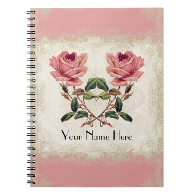 Baroque Style Vintage Rose Lace Spiral Notebook (Front)